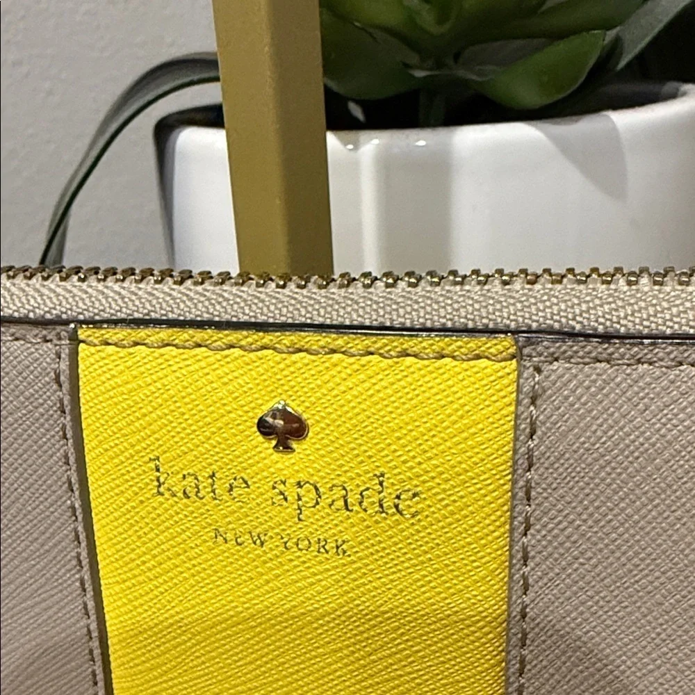 Kate Spade Gray and Yellow Zip Wallet wristlet polka dot wristlet designer
